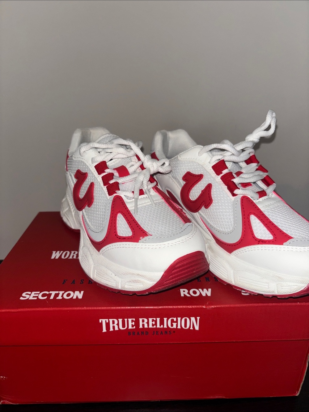 True Religion White Sneakers with Red Accents